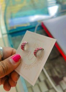 Half Cut 925 Red Patterned Earrings With Hallmark