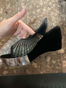 Velvet Black Colour Sandles Wedges