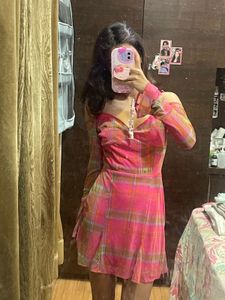 Pink Plaid Mini Dress