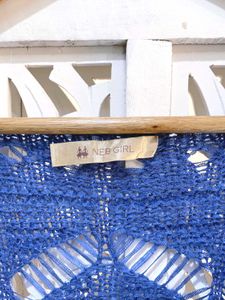 Stylish Blue Crochet Knit Batwing Top B