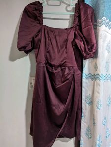 Brown Satin Simple Mini Dress