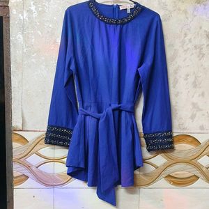 Blue Embellished Peplum Top dress with purse