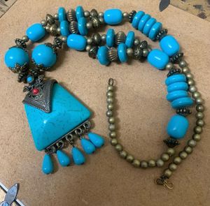 Statement Turquoise Beaded Necklace from Bhutan