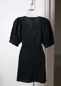 Black Puff Sleeve Mini Dress