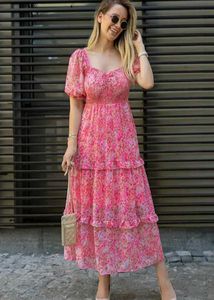 Pink Floral Printed Maxi Dress