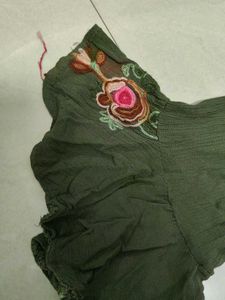 Embroidered Olive Green Top