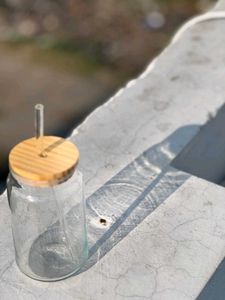 Eco-Friendly Glass Bottles with Straw Lid