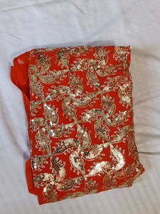 coral & Gold Embellished saree