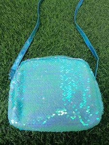 Shiny Aqua Sequin Shoulder Bag with Heart Design –