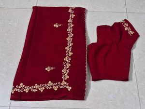 Elegant Red Embroidered Saree