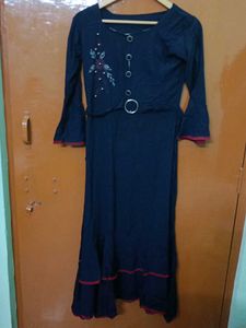 Long Round Kurta With Small Scarf.