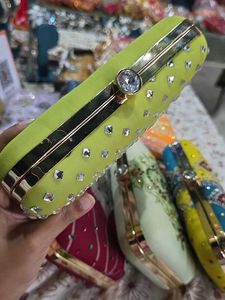 Green Stones Hand Clutch With Sling