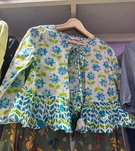Floral Print Shrug With Tie Up Tops