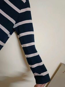 Black And Beige Strip Winter Wear Top