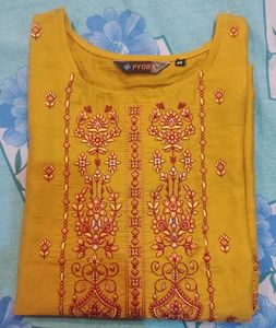 Embroidered Mustard Kurti