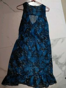 Blue Floral Print Sheer Cover-Up