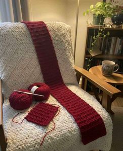 Burgundy Knitted Scarf with Bow