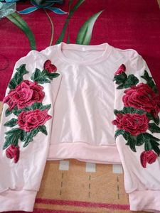 Floral Embroidered Pink Sweatshirt