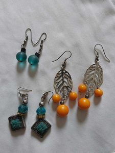 Teal Beaded Dangle Earrings
