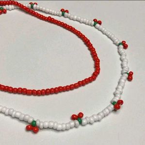 red &amp; white cherry necklace