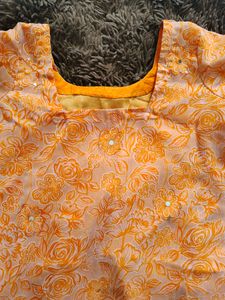 Orange And Beige Crepe Kurta Suit Set | Bust Upto 38 | Waist Free Size