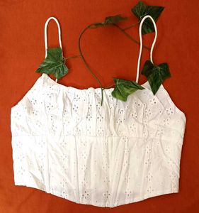 Embroidered Women White Tank Top