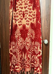 Maroon Floral Shawl with Tassels