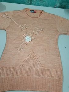 Peach Knit Top with Floral Detail