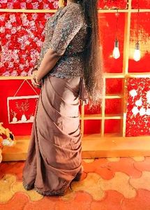 Elegant Brown Ready to Wear Embellished Saree