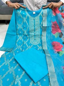 Teal Embroidered Kurta Set