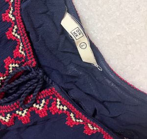 Navy Blue Top With Embroidery Work For Women