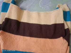 Striped Lace-Up V-Neck Sweater