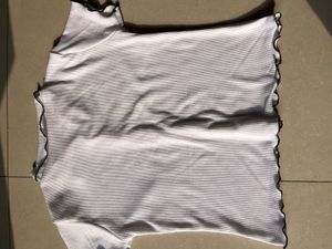 White Ruffle Trim Top