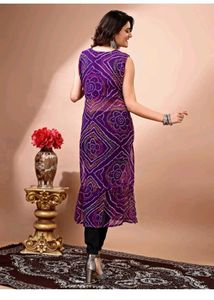 Bandhani Print Purple Straight Kurti