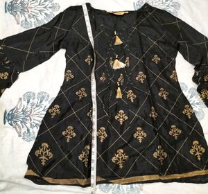 Black With Golden Printed Short Kurti
