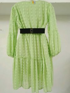 Lime Green Tiered Mini Dress with Belt