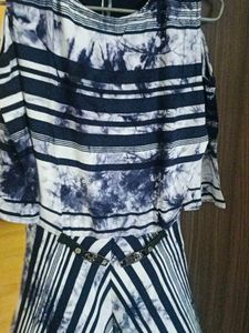 Blue &amp; White Cold Shoulder Dress