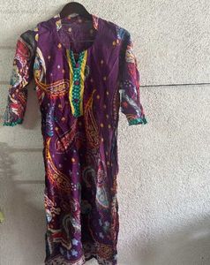 Multi Coloured Collar Kurti Cotton, Full Sleeves