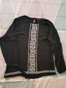 Boho Embroidered Black Blouse