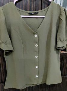 Olive Green Button-Down Blouse