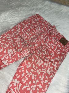 Peach And White Printed Pants