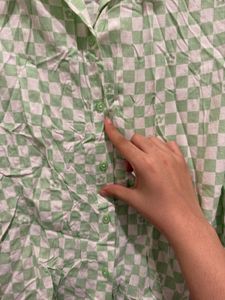 Printed Green Checkered crop Shirt