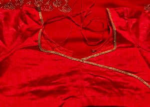 Elegant Red Saree with stitched patch work blouse