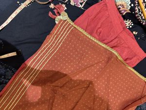 Peach Pink Anarkali Suit With Kota Doriya Dhupatta
