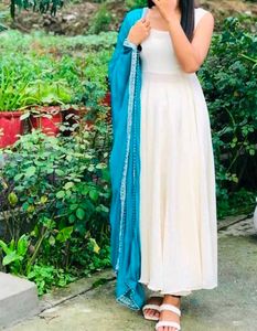 Elegant White Anarkali Kurta Set
