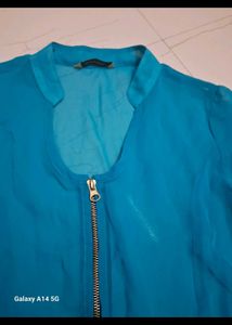 Aqua Blue Zipper Top