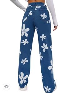 Women Loose Wide Leg Printed Jeans.