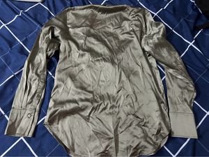 H&amp;M Satin Olive Green Shirt- New With Tag-l