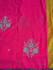 Yellow Embroidered Saree with Blouse