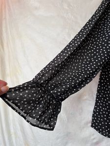 Black Transparent Polka Dot Flare Top